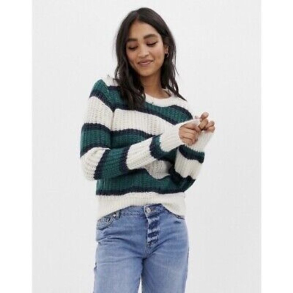 Abercrombie Fitch Balloon Sleeve Pullover Alpaca Blend Striped Sweater